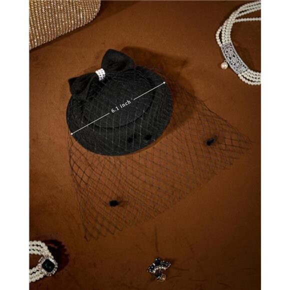 Fascinators for Women Tea Party Hats 20s 50s Pillbox Hat Birdcage Veil - Picture 5 of 7